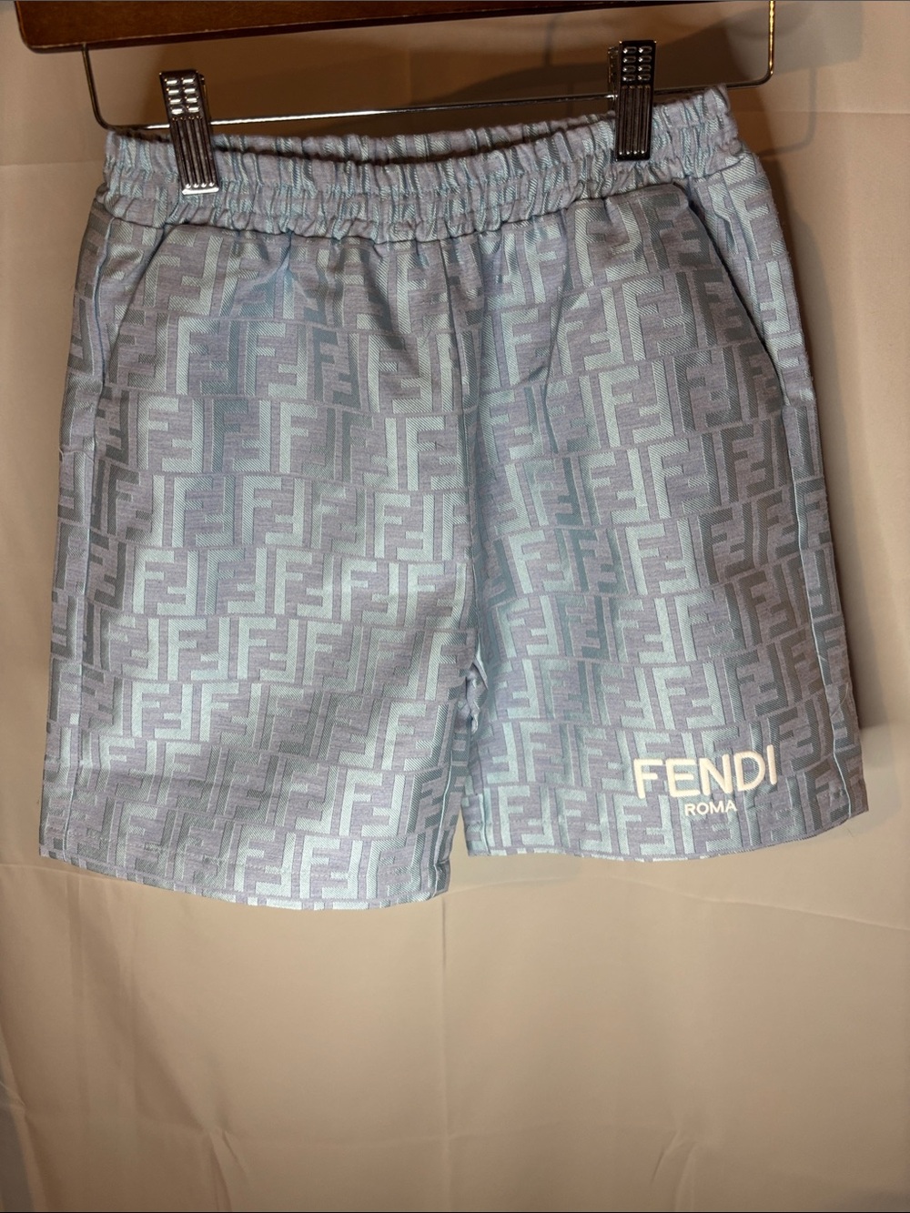 Fendi Light Blue Monogram Logo Shorts
